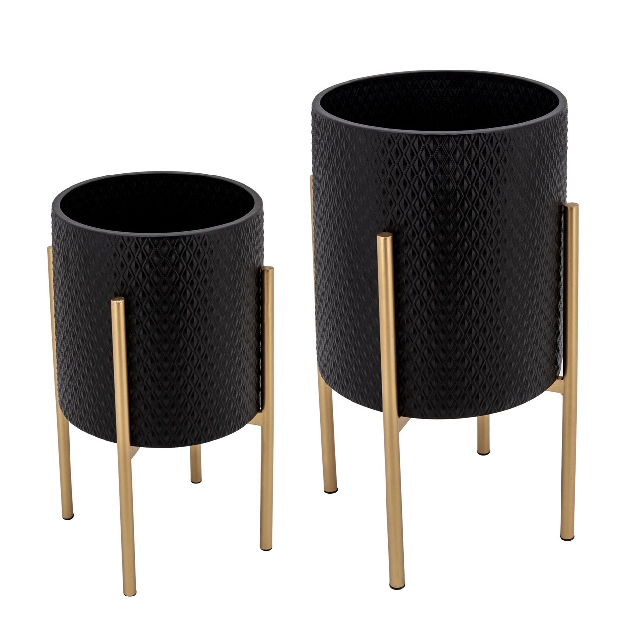 Kingston Living Set of 2 Black and Gold Textured Standing Planters 23"